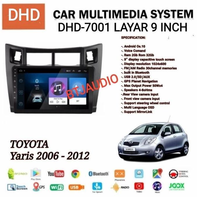 HEAD UNIT TAPE TV MOBIL ANDROID MERK ORCA SKELETON DHD  LAYAR 9 INCH UNTUK TOYOTA YARIS BAKPAO 2006-
