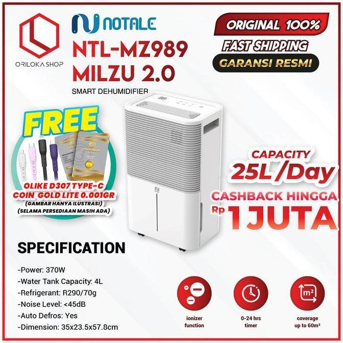 Notale Milzu Smart Dehumidifier - Garansi Resmi