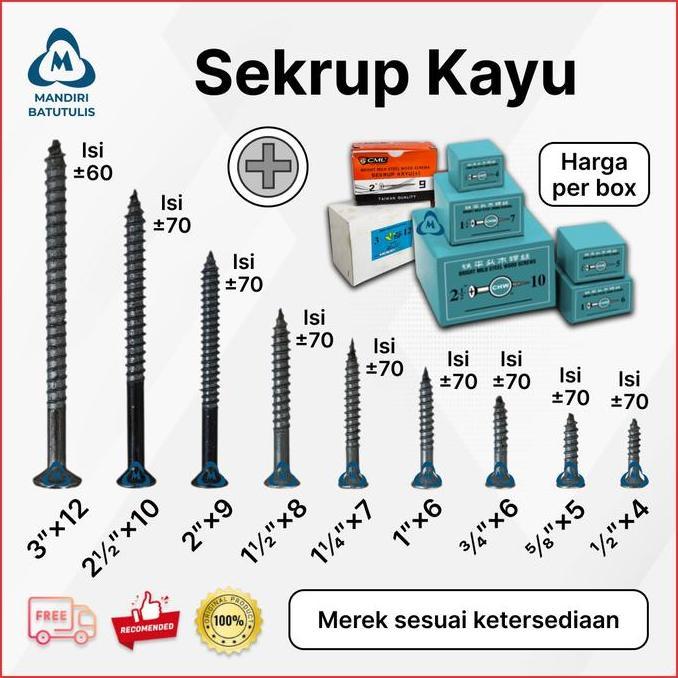 ICEBAHSA_SELLER - SEKRUP KAYU HITAM BAJA KUAT-  WOOD SCREW KUALITAS DRYWALL SKRUP FURNITURE - SKRUP 