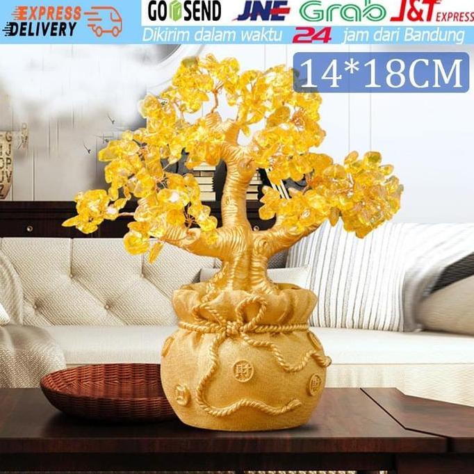 YUZABA Beruntung Pohon Uang Cina Emas Ingot Kristal Keberuntungan Hiasan