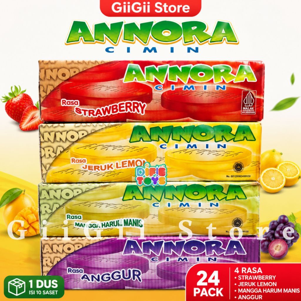 Annora Cimin 24 Pack Rasa Anggur – 1 Dus Isi 10 Sachet – Snack Manis Praktis Aneka Rasa Buah