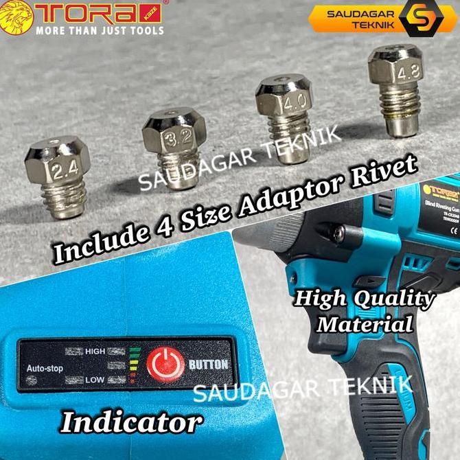Cordless Rivet Gun Tora Mesin Bor Rivet Paku Keling Baterai Batre 20V Blind Riveting Gun Cordless To