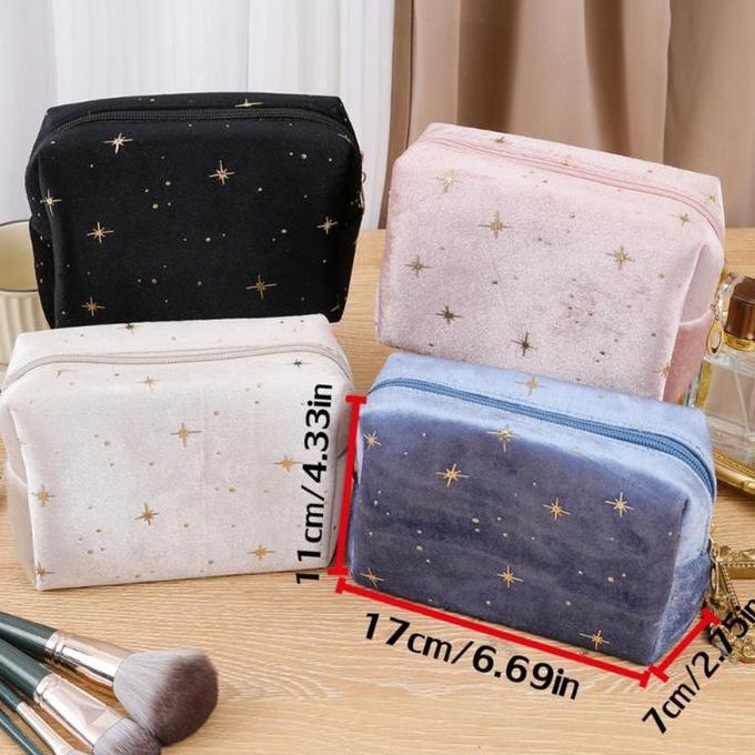 THUNDEX Tas Makeup Plush Cetak Oktagonal Tas Penyimpanan Perawatan Kulit Perjalanan Organizer