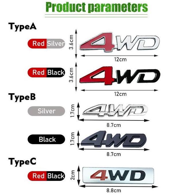 MATSURIKO Emblem Logo Mobil 4WD Bahan metal 3D - Stiker Emblem Logo 4WD