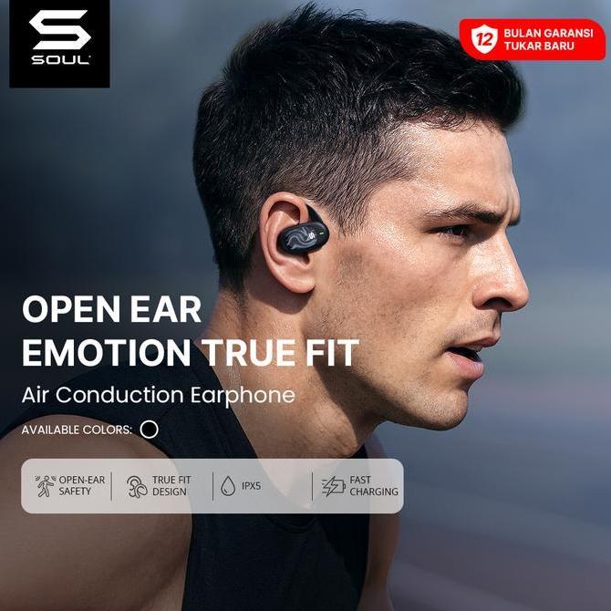 SOUL Open Ear Emotion True Fit Air Conduction Earphone Adjustable Ear Hook Sport Headset Black