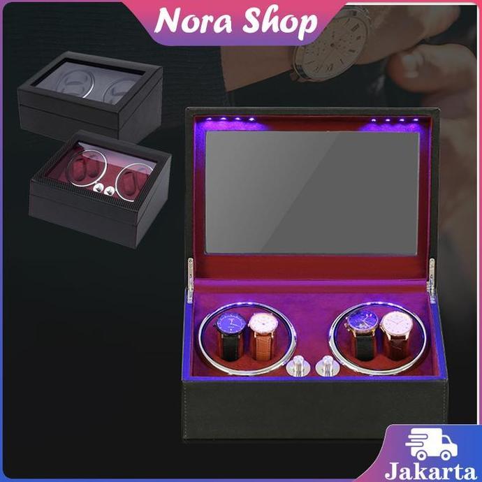 SHWARASA Lampu Biru Pemutar Jam Tangan Otomatis 4+6 / Display Jam Tangan Putar