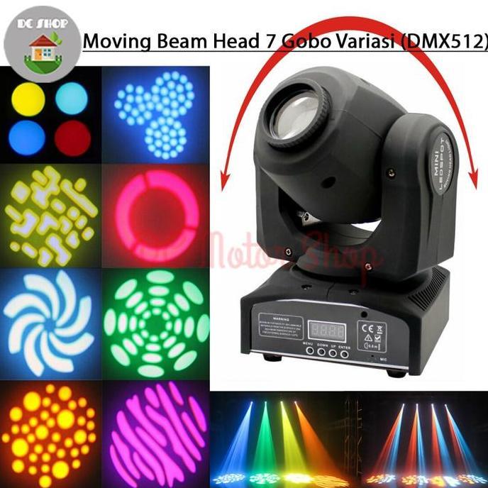 IDHIAYI Mini Beam Moving Head Moving Beam Lampu Panggung 7 Gobo Variasi DMX512