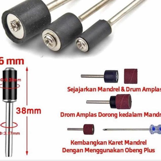BATANG DRUM KECIL 6.35MM 1/4 INCH AMPLAS RING BOR GERINDA AS MANDRELL
