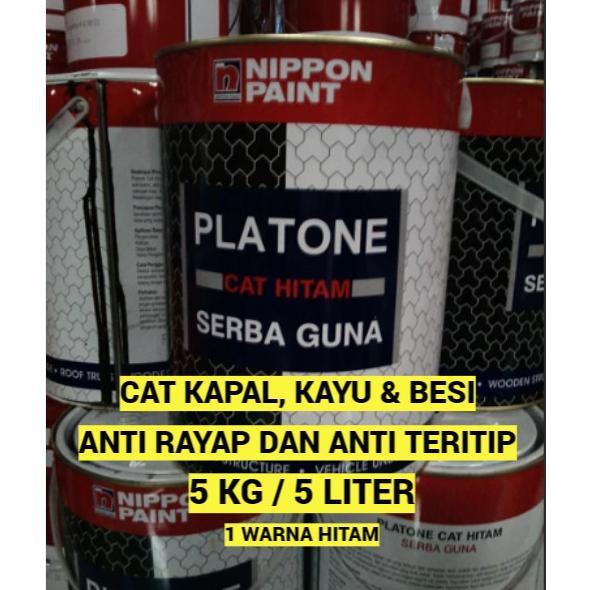 CAT KAPAL KAYU BESI 5 KG / 5 LITER PLATONE NIPPON PAINT CAT HITAM ANTI LUMUT TERITIP New