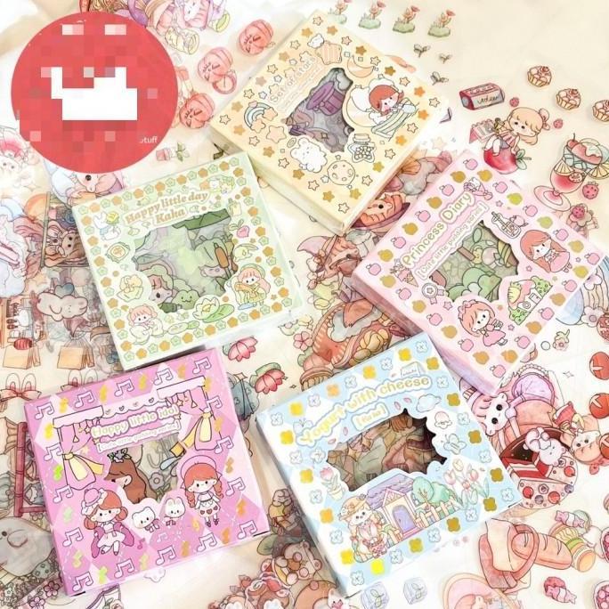 Eady- Sticker Kaii Small Box Isi 100 Mirip Momo Stiker Senmu Roll Lucu
