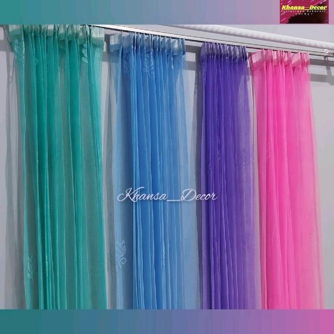 Sala - Gorden Vitrase Polos Bunga Tulip Warna Ungu Biru Hijau Pink Puring Tirai Jendela Minimalis Mo