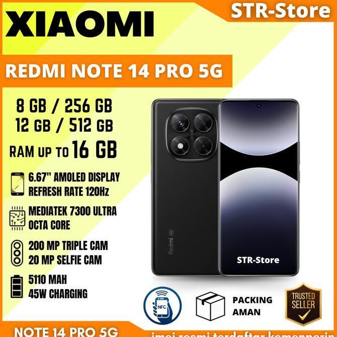 Bestseller- XIAOMI REDMI NOTE 14 PRO 5G 12/512 GB GARANSI RESMI XIAOMI ANDROID NOTE 14 PRO 5G 8/256 