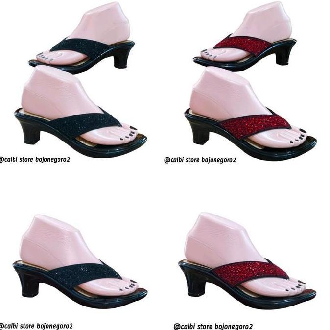 [CUCI GUDANG] (( ORIGINAL )) Sendal Calbi Permata Daun Wedges Sedang - Hitam, Merah, Crem - Size 36-