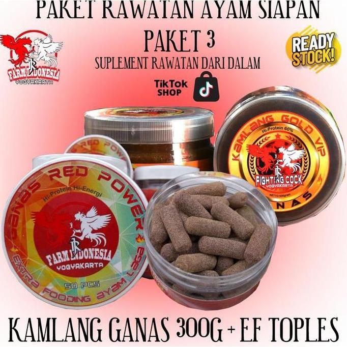 Paket Ganas Gold VIP + Extra Fooding Ganas Red Power suplemen rawatan ayam siapan