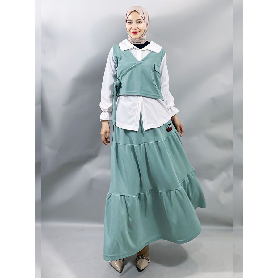 SET BAJU VEST GYL DAN ROK PANJANG SUSUN WANITA MEWAH GL FASHION