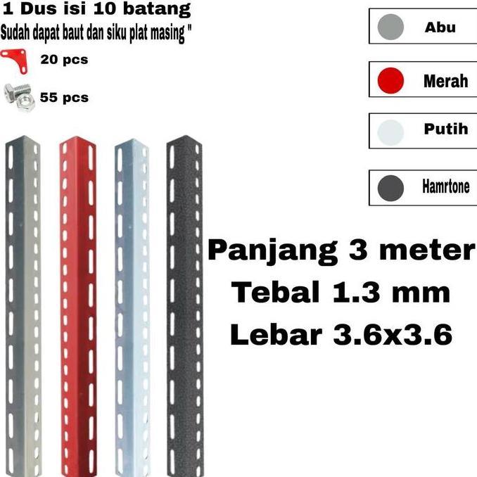 VINRYSA 1dus isi 10batang siku lubang besi 1.3mili siku lubang/Rak Siku Lubang Perbatang 3meter pake