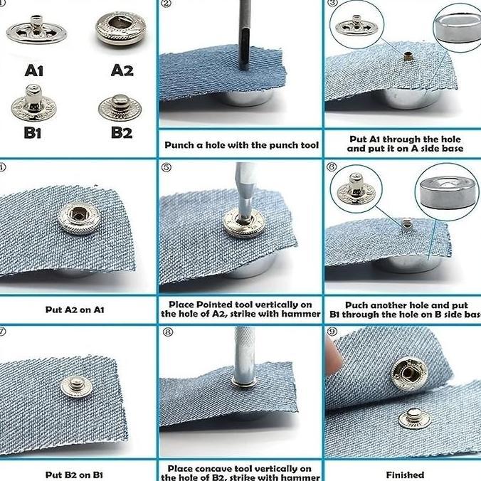 Sora- 52Pcs Kancing Jepret Besi 831 Kancing Jepret Cetet Kancing Jepret Anti Karat + 4Pcs Alat Pemas