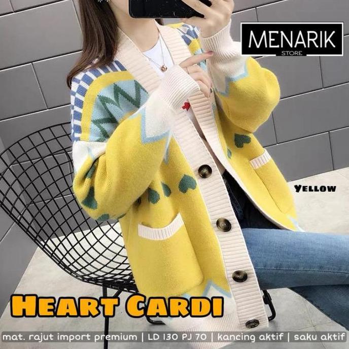 Jumbo / Heart Cardigan / Outer Wanita Sweater Lengan Panjang / Rajut Halus Tebal / Ld 130 Pj 70