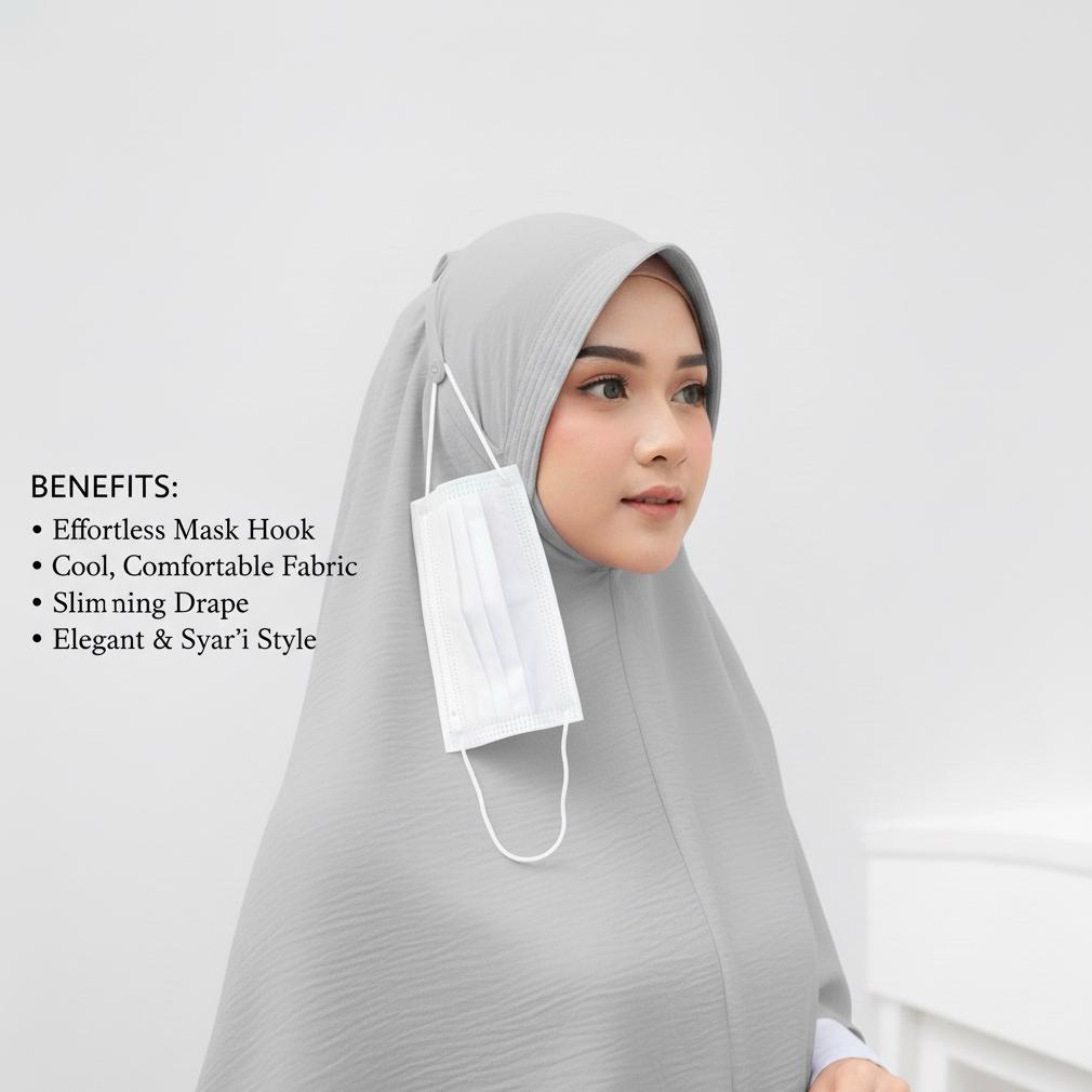 Promo Maryam - Hijab Bergo Crinkle Airflow L XL Tali Konektor Masker Jilbab Instan Langsungan Terbar