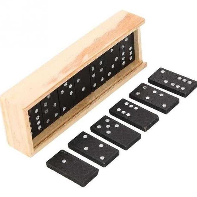 LADHUVHI Domino Kayu Balok Gaple Game Kartu QQ Isi 28pcs Kartu Domino Tebal