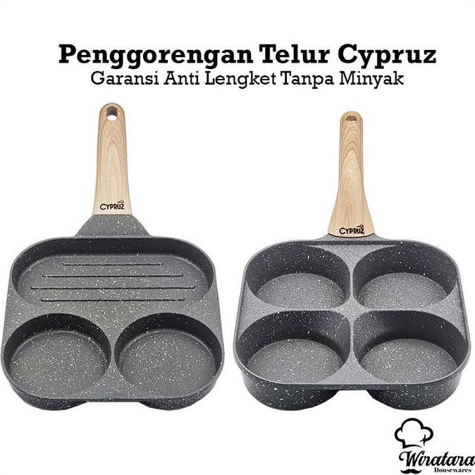 TERBARU - CYPRUZ Penggorengan Telur 4 Lubang Anti Lengket | Fry Pan Telur 3 Lubang Keramik | Egg Pan