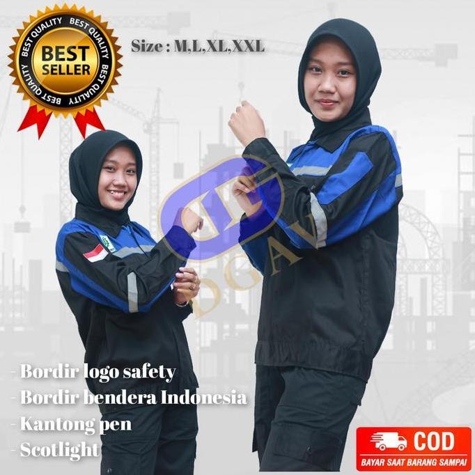 Wearpack safety,wearpack atasan,baju safety hitam kombinasi biru