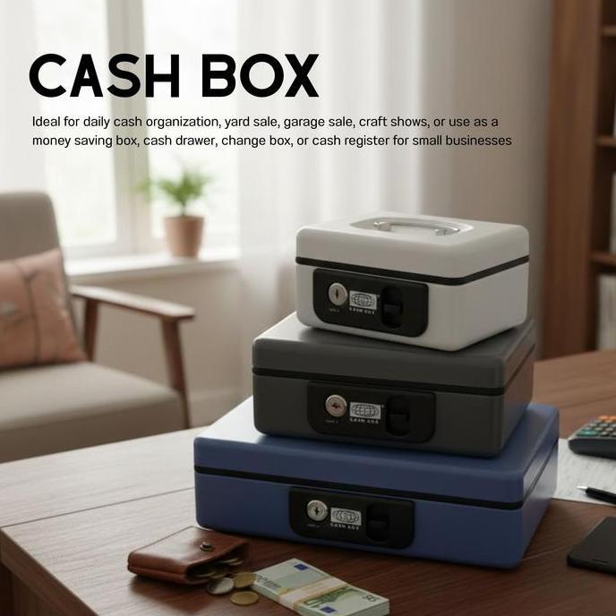 JAVXIACI Cash Box / Brangkas Uang / Box Uang / Metal Money Box / Kotak Uang Kasir / Cash Box Besi Ku