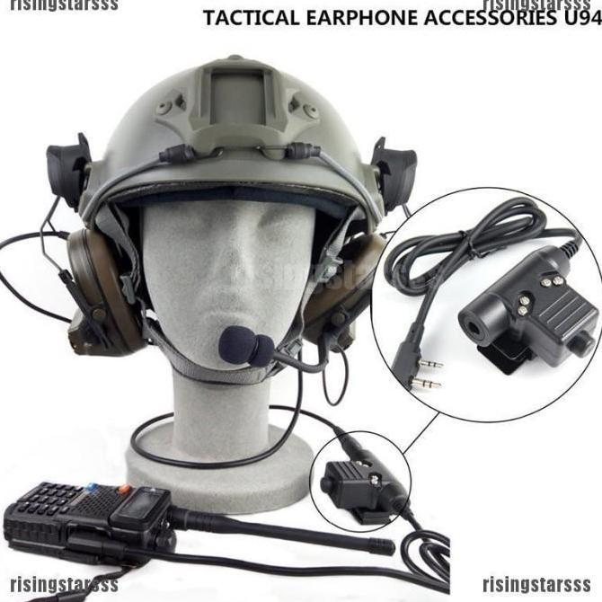 U94 PTT Tactical Throat Mic Earpiece Leher HT Cina Military Baofeng