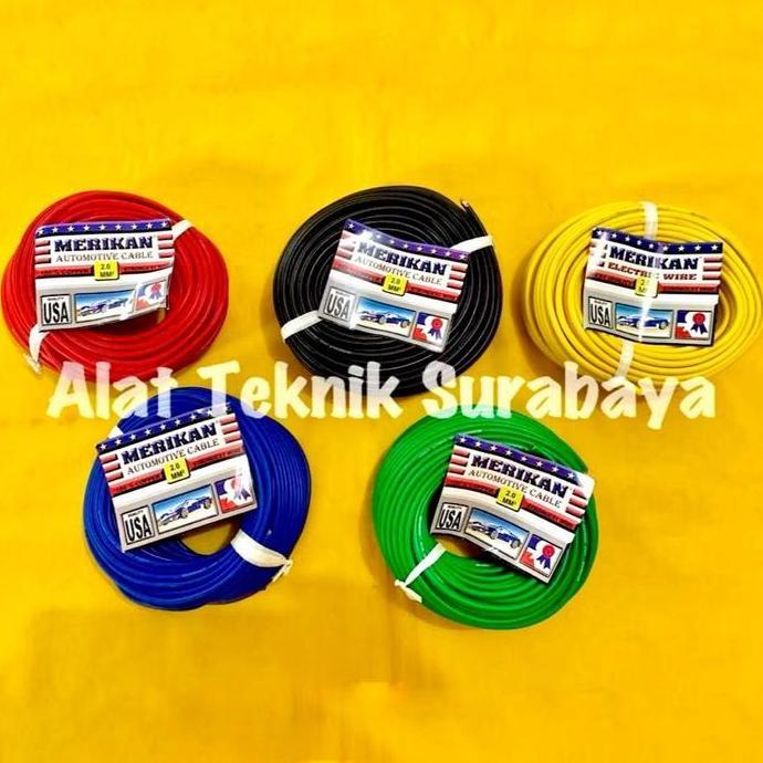 KABEL MERIKAN 2 ; 3 ; 4 MM BIRU HIJAU HITAM KUNING MERAH LAMPU LISTRIK MOTOR ROLL ROL AUTO CABLE SER