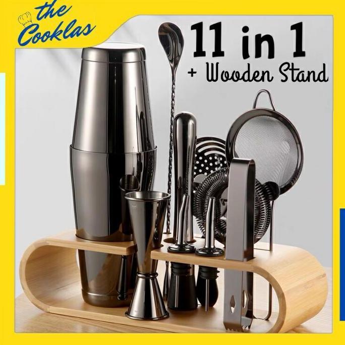 HARGA DISC - 11 in 1 Cocktail Boston Shaker Set Premium Bartender Tools Shaker Set