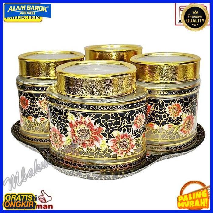 BisaCod Toples Kue Toples Kaca Set Toples Lebaran Set Mewah Bisa Putar Nampan Kaca Bistro 4 Toples S