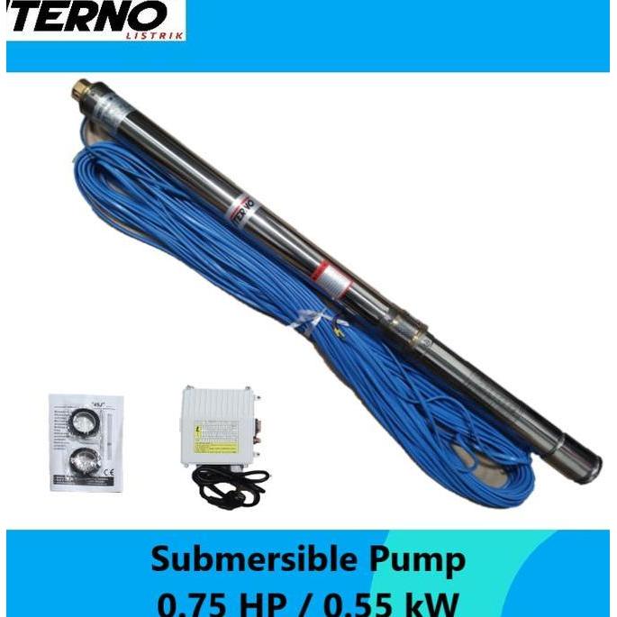 Pompa Satelit Submersible 3 inch 0.75Hp 0.55kw Iterno kabel biru 50m