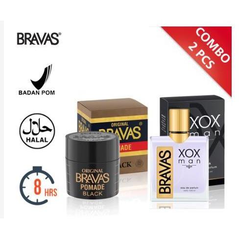 BUNDLE BRAVAS Pomade Brilliantine & Parfum Pria XOX Man COMBO 2 Pcs Halal BPOM