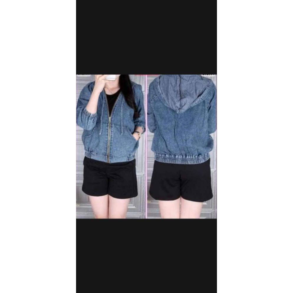 ORIGINAL Jaket jeans wanita hoodie sleting Zipper wanita Korea Kekinian