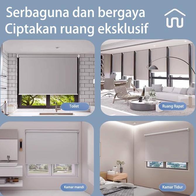 Salotto- Wispace Roller Blinds Gorden Minimalis Point 85%Dimout Dapur&Kantor Hiasan Dinding Ruang Ta