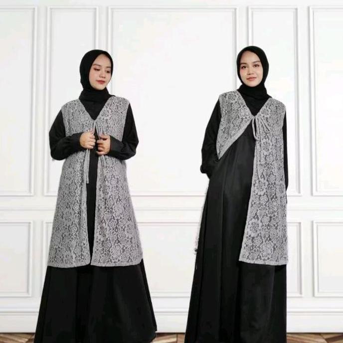 Rompi Brukat Tali Depan Panjang Tanpa Lengan Kekinian, Rompi Brukat Panjang Wanita