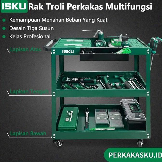 ISKU Alat Perkakas Trolly/Trolly Bengkel Rak 3 Susun Trolly Trolley Perkakas Tools Borongan