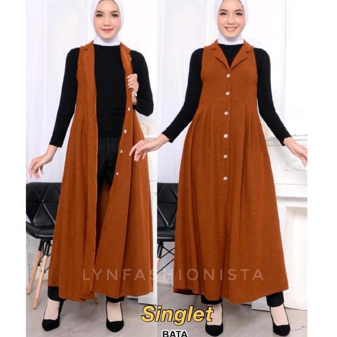 Long Outer Cardigan Panjang Wanita Fashion Muslimah Kancing Hidup