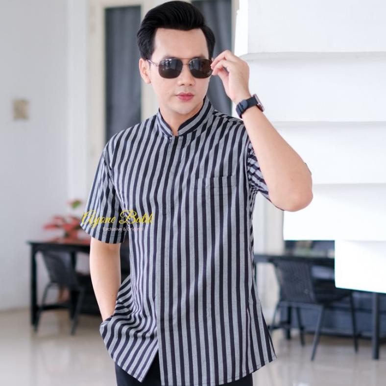 NEW Baju Tradisional Pria Ekslusif Lengan Pendek Kemeja Lurik Pria Lengan Pendek Premium Bahan Tenun