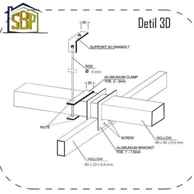 Suspension Rod Drat + Tekuk M6 x 300 Cm Kawat Gantungan Plafon