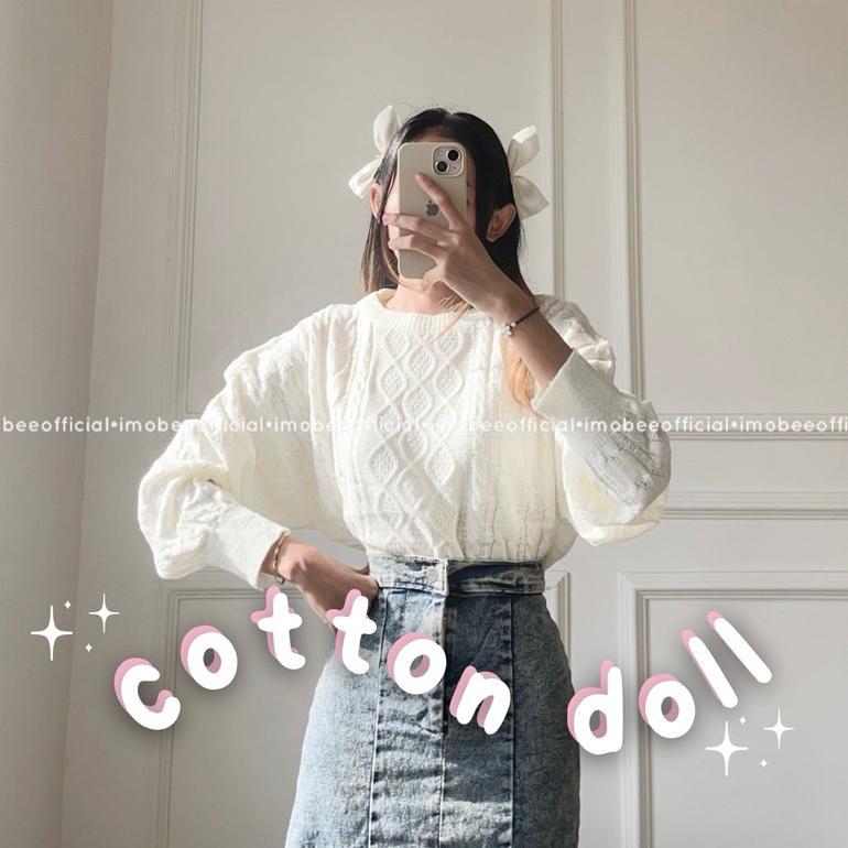 Termurah / Hot Sale Imobeeofficial | Cotton Doll Cable Knit Atasan Rajut Sweater Wanita Knit Crop Ca
