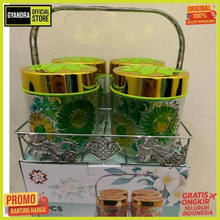 Viral Sm,Toples Kaca Motif Bunga Cantik  Satu Set Keranjang Serbaguna Toples Kue Kering Lebaran / To