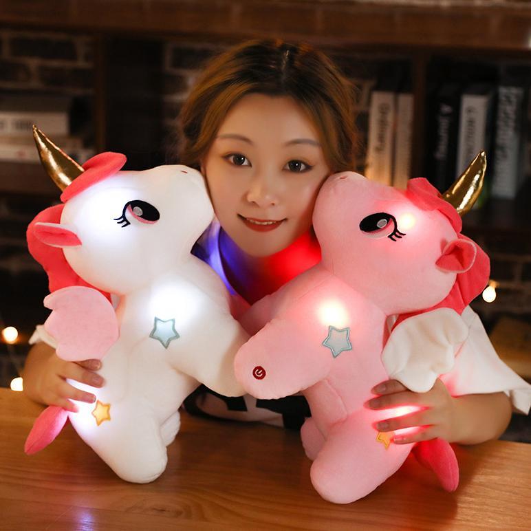 Boneka Unicorn Kuda Poni Lying Bisa Nyala Led Bantal Tidur Hiasan Kamar Hadiah Ulang Tahun Anak