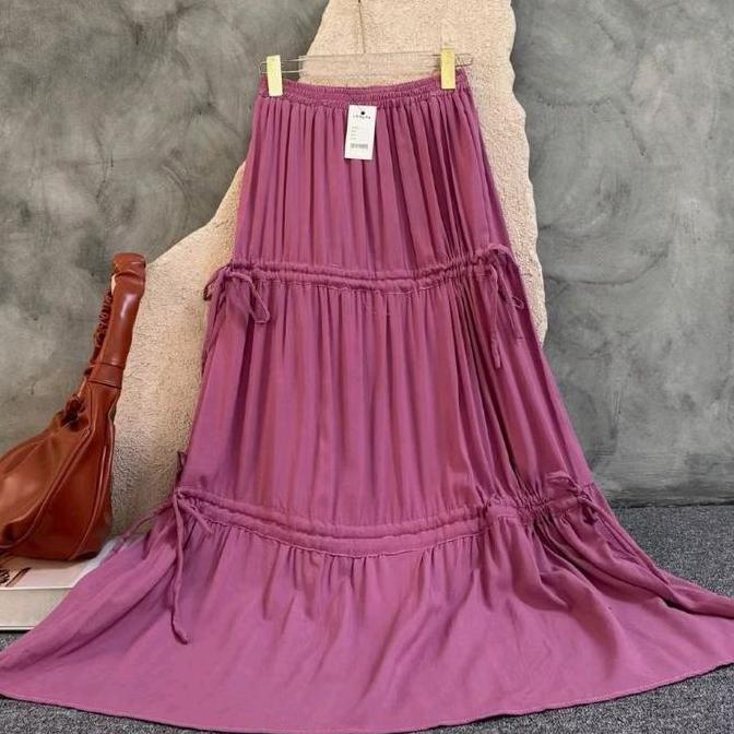 Rok Skrit Serut Linen/ Rok Linen Susun Serut/Rok Susun Serut Pita