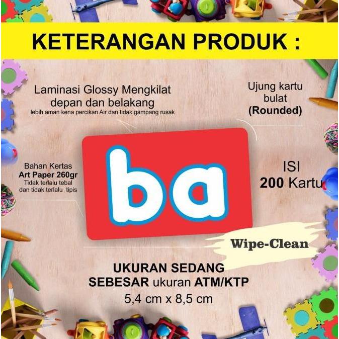 Flash Card Suku Kata Wipe Clean Belajar Baca Membaca Kartu Baca