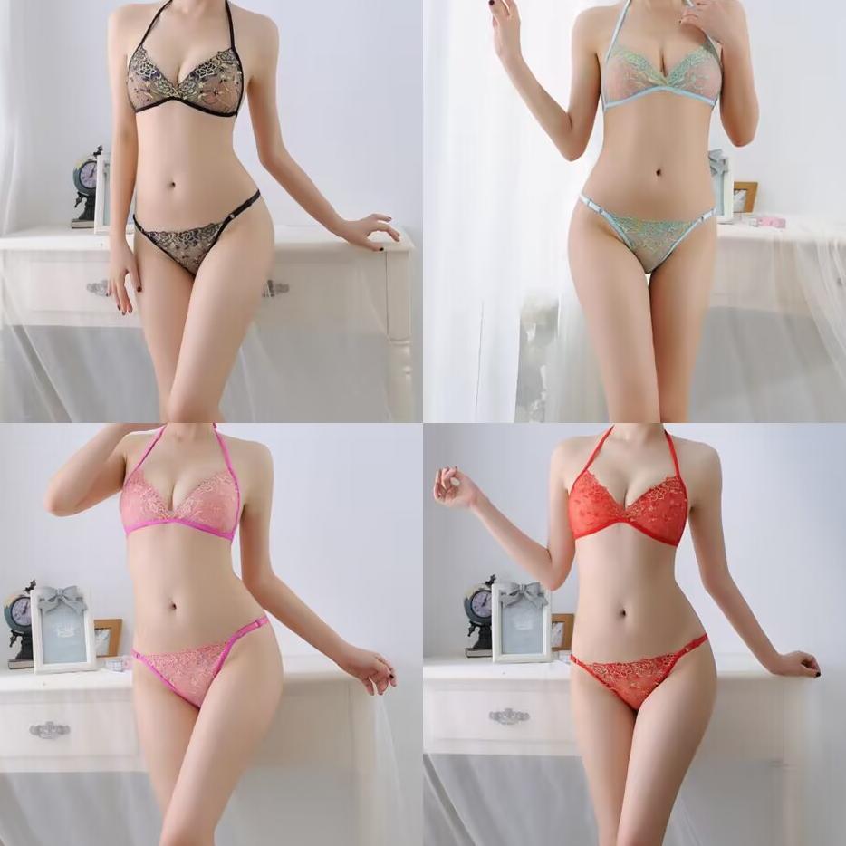 TERBARU Dezenna Set Bra Wanita Sexy Bikini Floral Transparan Bra G String Big Size 5A137