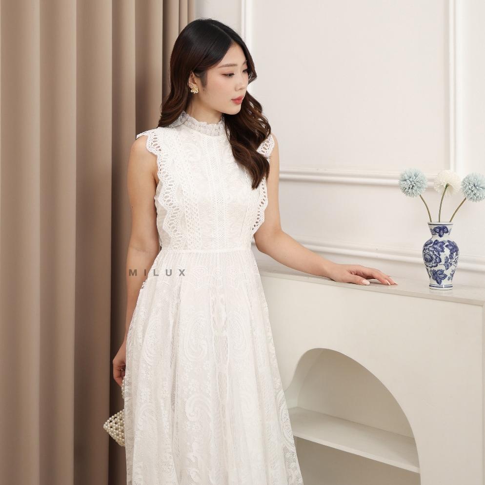 PROMO TERBARU DRESS PUTIH GAUN PUTIH PANJANG LACE BROKAT ELEGANT MX369