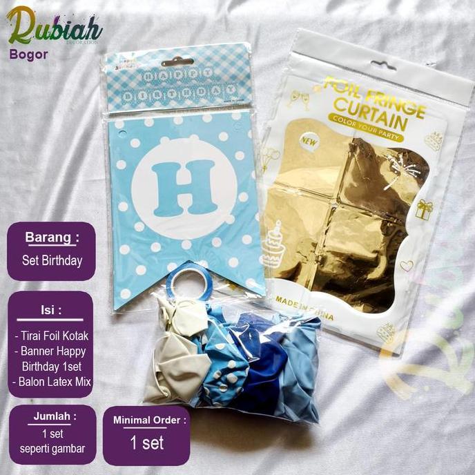 Set birthday / Paket Ulang Tahun Tirai Foil Banner Balon Mix