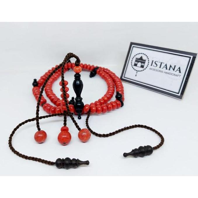 tasbih tijani batu marjan/red coral marjan butiran pipi