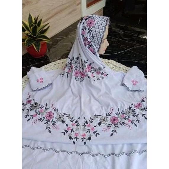 TERBARU Mukena Terusan Dewasa Putih Premium Bordir - Rukuh Lajuran Katun Polino Mikro Tebal Adem Nya
